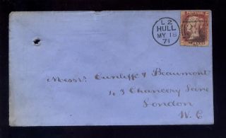 Penny Red Plate 131 Mg On 1871 Cover. . .  Hull photo