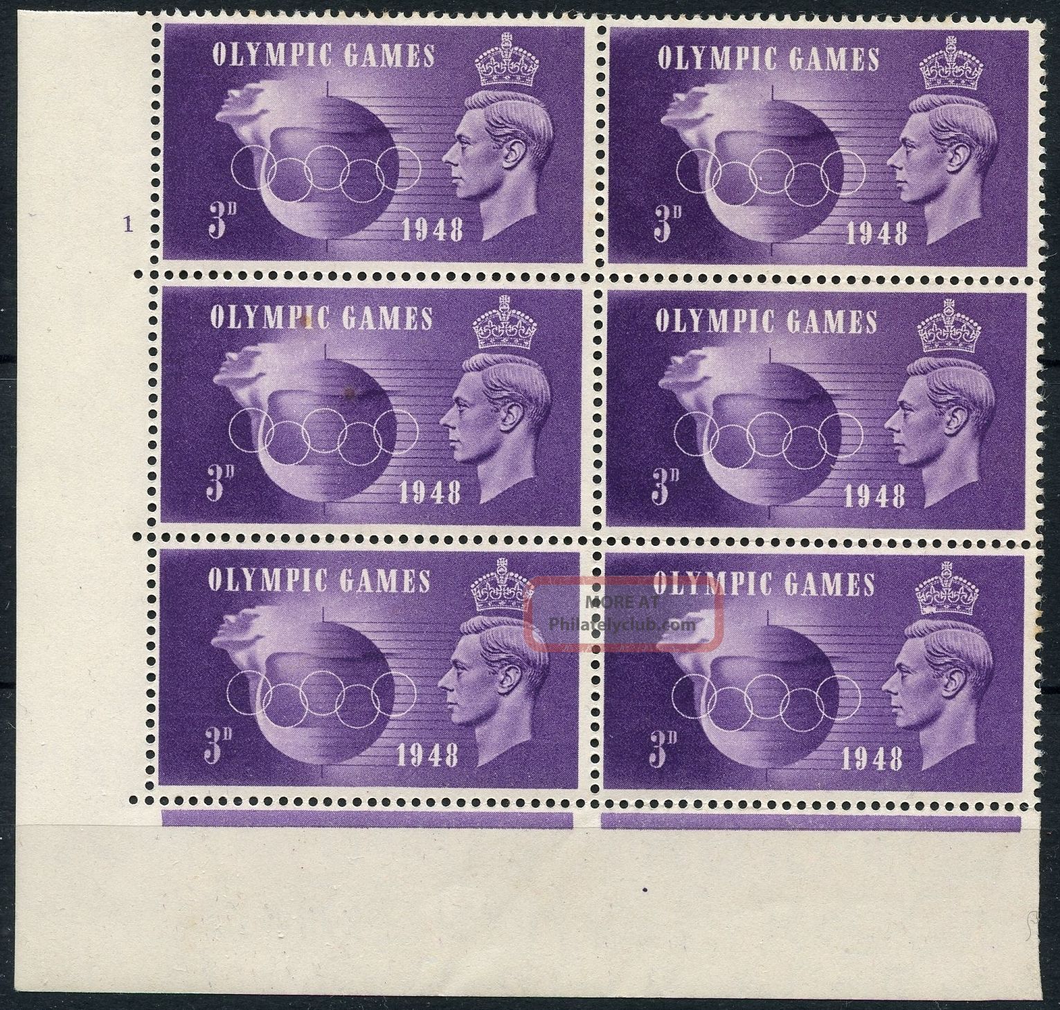 Sg 496 1948 Olympics 3d Cyl 1 No Dot Bl Of Six Sg 496a Crown Flaw (ref: E3314) Great Britain photo