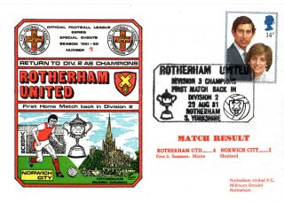29 August 1981 Rotherham United 4 Norwich City 1 Commemorative Cover photo