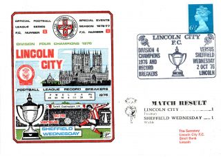 2 October 1976 Lincoln City 1 Sheffield Wednesday 1 Commemorative Cover photo