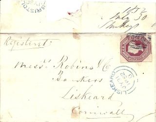 Victorian 10d Embossed Cover Sent From Bristol To Liskeard,  Cornwall C£3000 photo