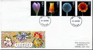 1987 Flower Photographs Crewe Postmark Unaddressed Fdc photo