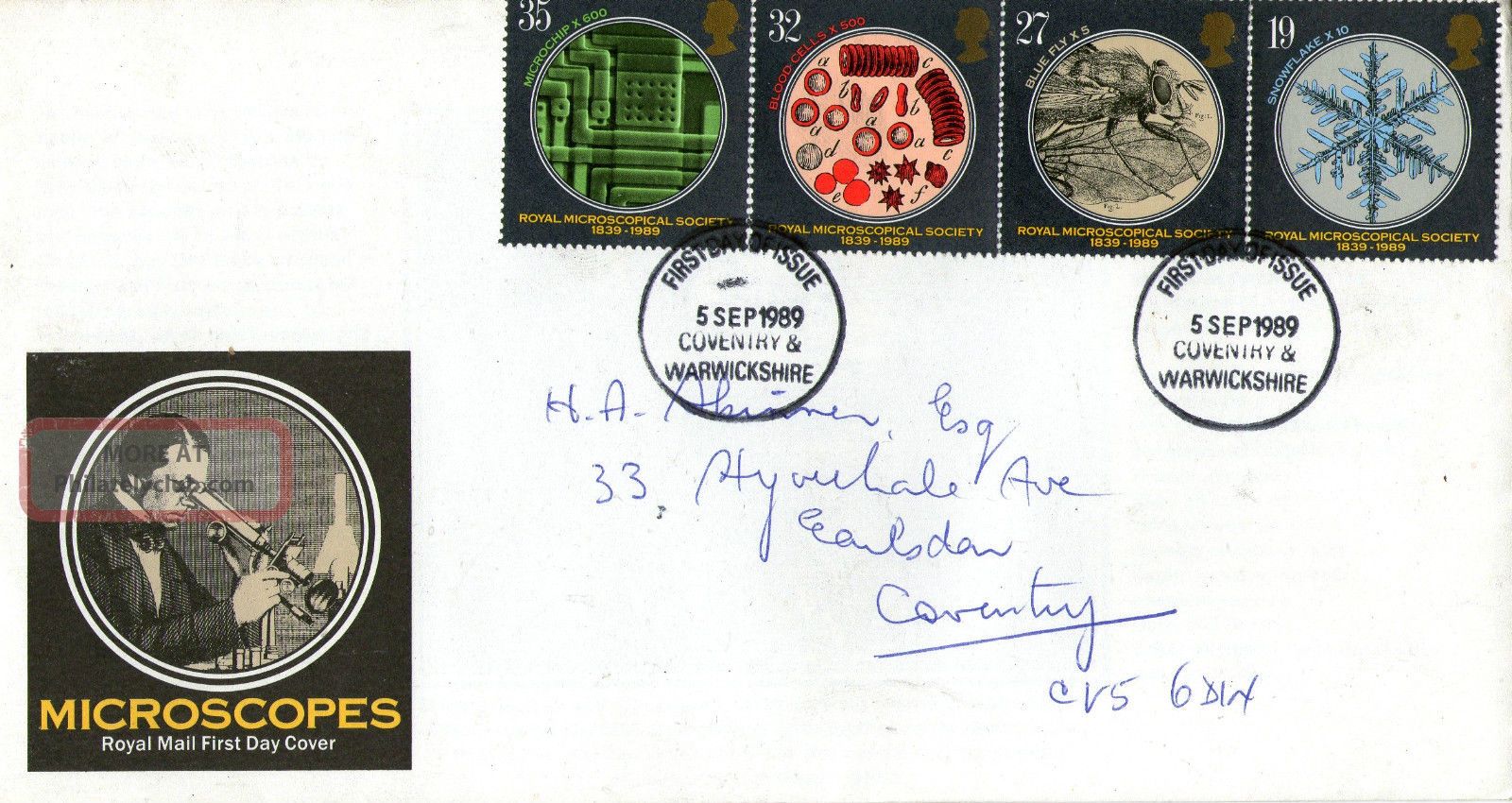 5 September 1989 Microscopes Royal Mail First Day Cover Coventry Fdi Organizations photo