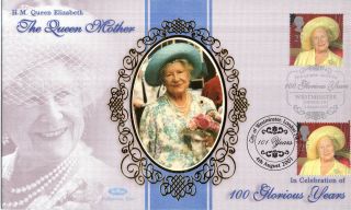 2000 / 2001 Queen Mother Dual Stamped Benham Silk First Day Cover Shss photo