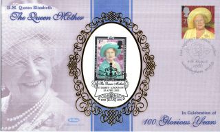 2000 / 2002 Queen Mother Dual Stamped Benham Silk First Day Cover Shss photo