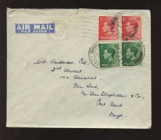 Gb Ke8 1937 To Egypt Maritime Agent Stapledon. . .  Airmail Envelope + Postmark photo