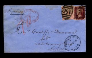 Gb Qv Registered Mail 1875 Liverpool London 4d + 1d Red photo