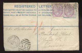 Gb Qv Stationery Regist.  Envelope 2d + 2 X 1d Lilacs 14 Dots. . .  Henley On Thames photo