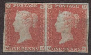 Penny Red Pair Sg8 1d Red Imperf Cv £1,  200 Full Gum Small Hinge Mark photo