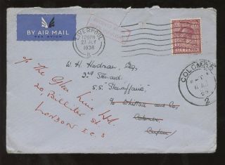 Maritime Gb To Ceylon 1936. . .  Boxed Recd After Ship Departure +forwarded By Agent photo