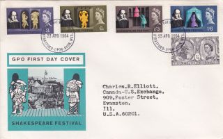 1964 Shakerspeare Illustrated.  Fdc Stratford Pmk photo