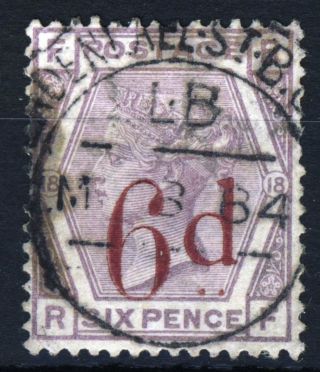 Gb Qv 1883 6d.  Lilac Surcharged 6d.  In Carmine Plate 18 Rf Sg 162 (spec K8b) photo