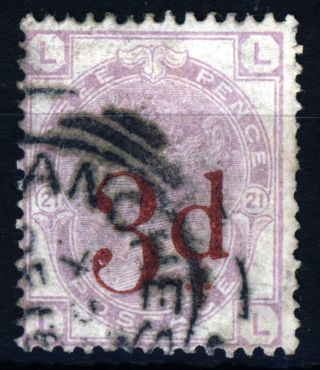Gb Qv 1883 3d.  Lilac Surcharged 3d.  In Carmine Plate 21 Ll Sg 159 (spec K8a) photo