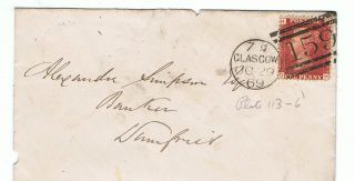 1869 Victorian Penny Red (plate 113) On Cover - Glasgow To Dumfries photo