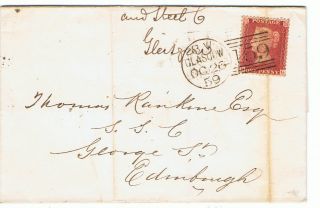 1859 Victorian Penny Red (star) On Entire Cover - Glasgow - Edinburgh photo