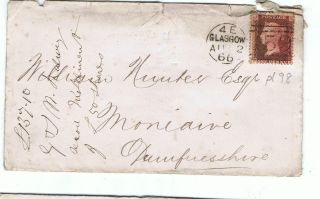 1866 Victorian Penny Red (star) On Cover - Glasgow To Dumfrieshire photo