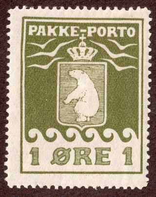 Greenland 1915 Q1 1ore Olive Green Pakke Porto Mh Og Well Centered Parcel Post photo