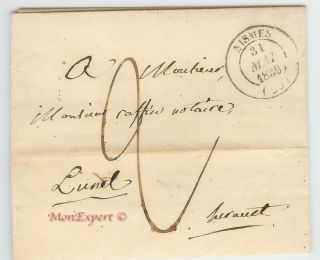 France Stampless Cover - 1839 Nismes To Lunel - Xf photo
