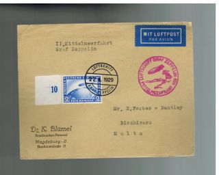 1929 Magdeburg Germany Graf Zeppelin Cover To Malta Middle East Flight Lz 127 photo