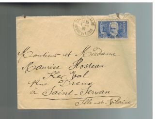 1938 France Cover To St Servan B57 Saumur Hotel Deville Seal photo