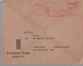 1939 Germany Dresdner Bank Metered Cover To Netherlands photo