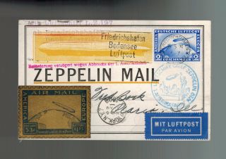 1929 Germany Graf Zeppelin Lz 127 Cover To Usa C 36 Roessler Postcard Stamp photo