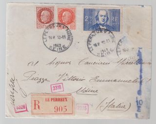 1942 Le Perreux France Censored Cover To Udine Italy photo