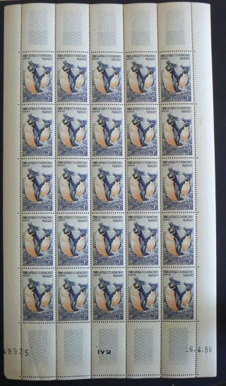 French Southern & Antarctic Territories 1956 Sc 3 Pingyins 1fr Full Sheet photo