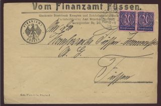 Germany 1923 Fussen Tax Office Official Cover. .  20m Pair photo