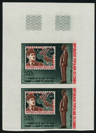 Congo Pr C133 Imperf Pair De Gaulle,  Stamp On Stamp,  Map photo