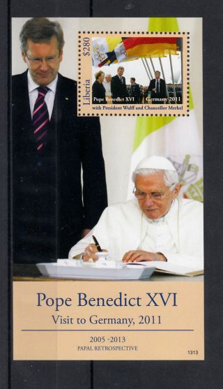 Liberia 2013 Papal Retrospective Pope Benedict Xvi Germany Visit 2011 1v S/s photo