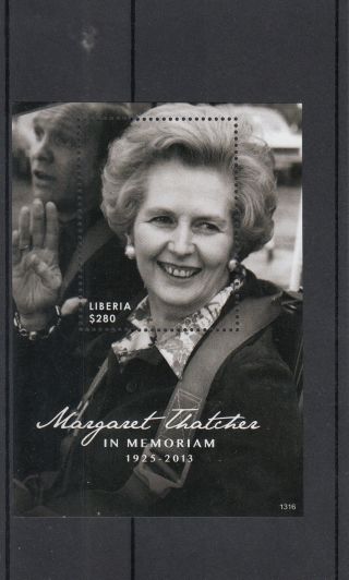 Liberia 2013 Margaret Thatcher In Memoriam 1v Sheet Baroness 1925 - 2013 photo