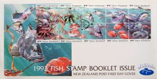 Zealand 1993 Fish Stamp Booklet Fdc (fish,  Sea Fauna,  Seafood) photo