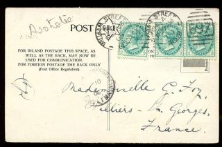 Australia Nsw 1906 Ppc To France 3x½d 697 William Street Cancels photo