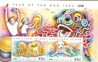 Christmas Island Ms 388 Year Of The Dog 1994 Min Sheet photo