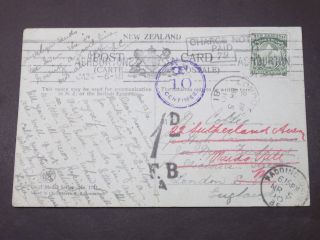 Zealand 1910 Postcard To London 1d F.  B.  A Charge Mark & Charge Not Paid 79 photo