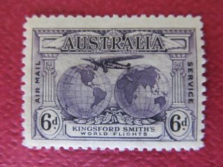 Australia 6d Stamp Featuring Kingsford Smith ' S World Flight,  C3,  Cat $15.  00 photo