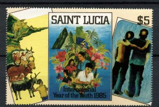 St.  Lucia 1985 $5 Int.  Youth Year Stamp From Ms A29607 photo