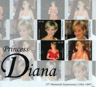 Antigua & Barbuda 2012 Princess Diana 15th Memorial Anniversary 4v Sheet photo