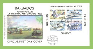Barbados 1993 Raf 75th Annniversary Miniature Sheet First Day Cover photo