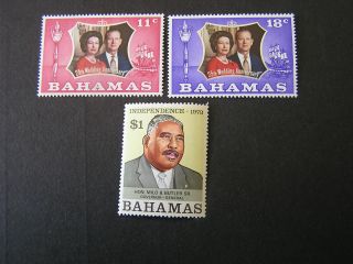 Bahamas,  Scott 344/345 (2) +351,  1972 Silver Wedding+$1.  00 Value Milo Butler photo