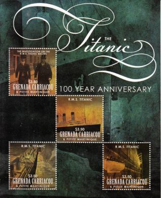 Grenada Grenadines 2012 Rms Titanic 100 Year Anniversary 4v Sheetlet photo