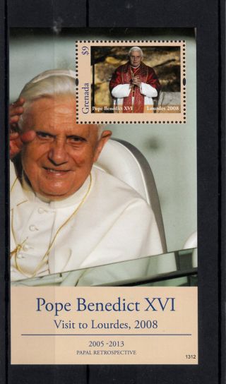 Grenada 2013 Papal Retrospective Pope Benedict Xvi Visit Lourdes 2008 1v S/s photo