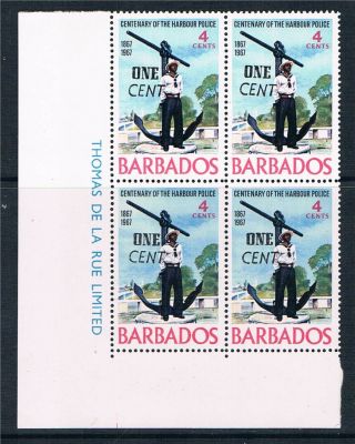 Barbados 1969 Harbour Police Ovpt Imprint Block 4 Sg 392 photo