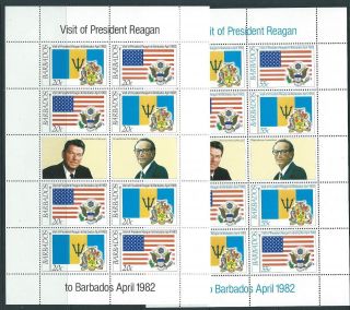 Barbados Sg697/700 1982 Visit Of President Reagan Sheetlet photo