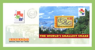 Barbados 2001 Hong Kong Exhibition,  Snake M/s First Day Cover photo