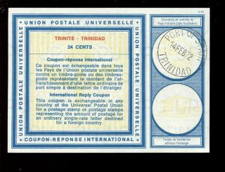 Trinidad 1972 Irc Reply Paid Coupon 24c. . .  Valentines Day Postmark photo