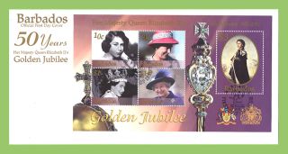 Barbados 2002 Qeii Golden Jubilee M/s On First Day Cover photo