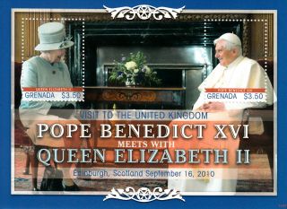 Grenada 2011 Pope Benedict Xvi Meets Queen Elizabeth Ii 2v S/s Uk Visit 2010 photo