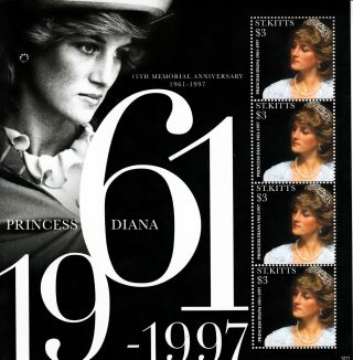St Kitts 2012 Princess Diana 15th Memorial Anniversary 4v Sheet Royalty photo